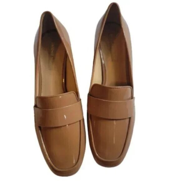 Antonio Melani Ashville Patent Leather Penny Loafers Block Heel Nude - Picture 4 of 11